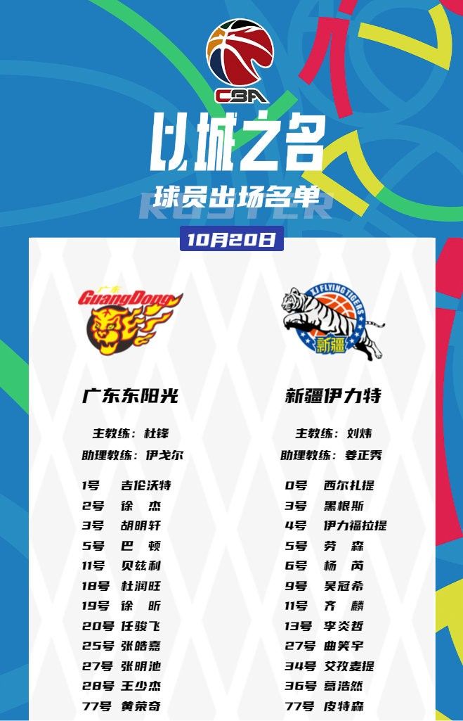 🌟谁能延续连胜？广东VS新疆大名单：胡明轩领衔对阵皮特森 阿不都缺席